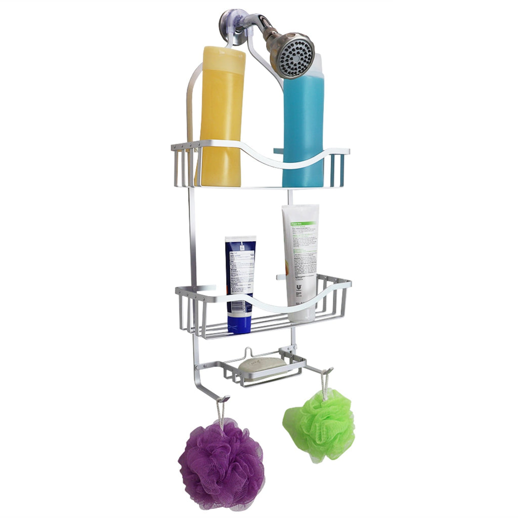 6 pieces Home Basics 2 Tier Aluminum Shower Caddy With Lower Hooks