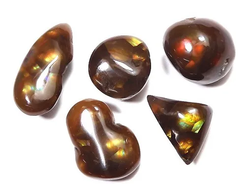 Fire agate features a banded rainbow effect combined with shimmering
