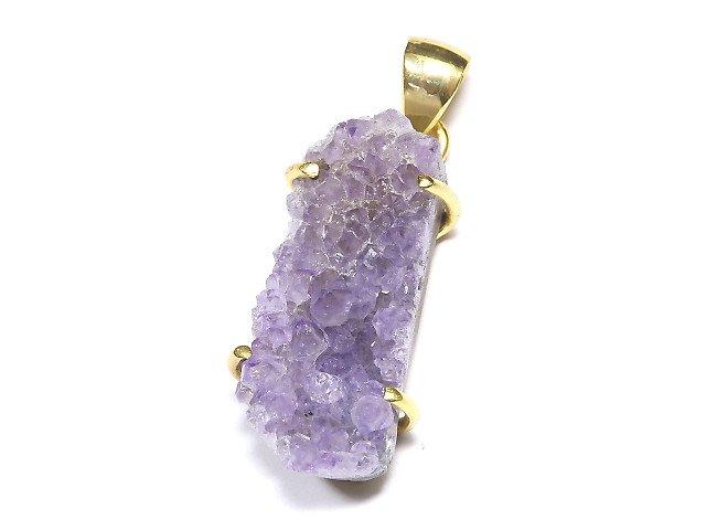 [Video] [One of a kind] Amethyst Druzy Pendant 18KGP NO.156