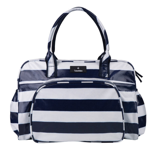 navy white handbag