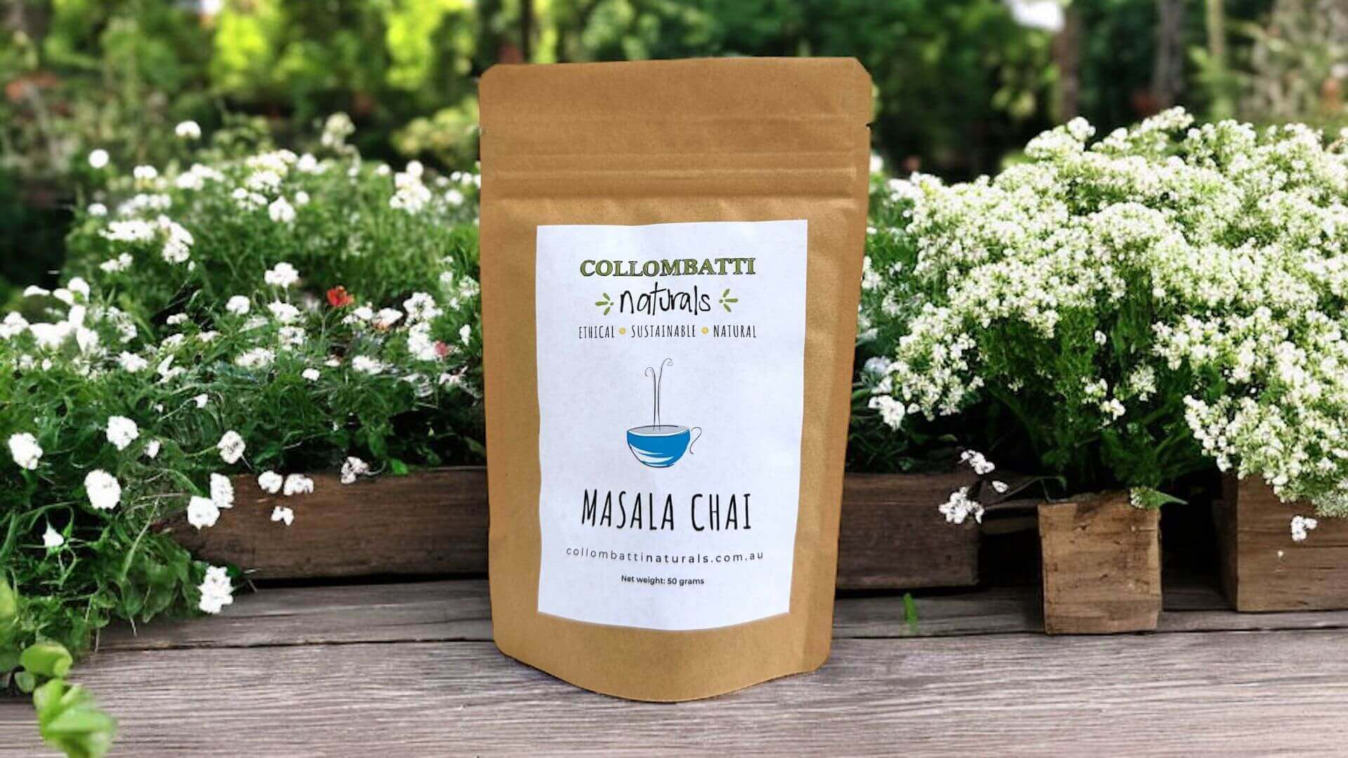 Collombatti Naturals Easy Ice Chai Latte Recipe picture of Masala Chai in recyclable packaging