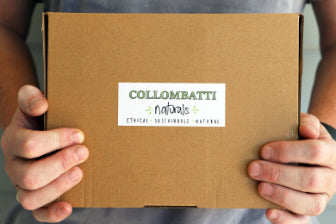 Collombatti Naturals Sustainable Gifts Guide to Help You Shop with a Conscience Blog a Collombatti Naturals Gift Box being held in front of someone