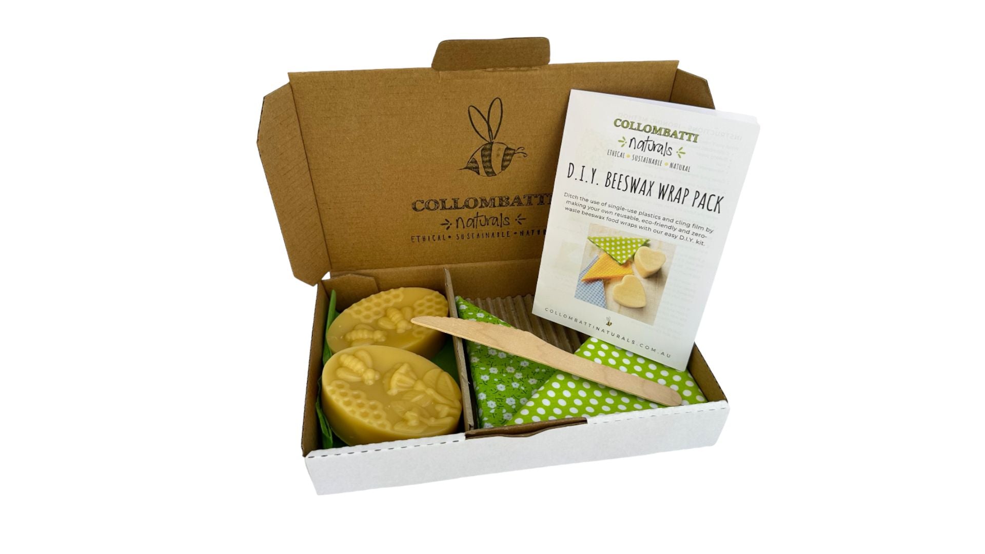 Collombatti Naturals Beeswax Wraps FAQ picture of our beeswax wrap making kit
