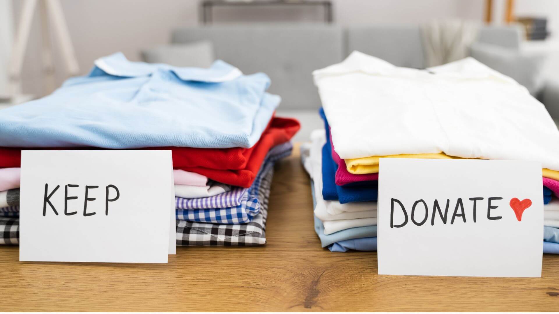 Collombatti Naturals handmade and sustainable christmas gifts picture of two piles of clothes one to keep and one to donate