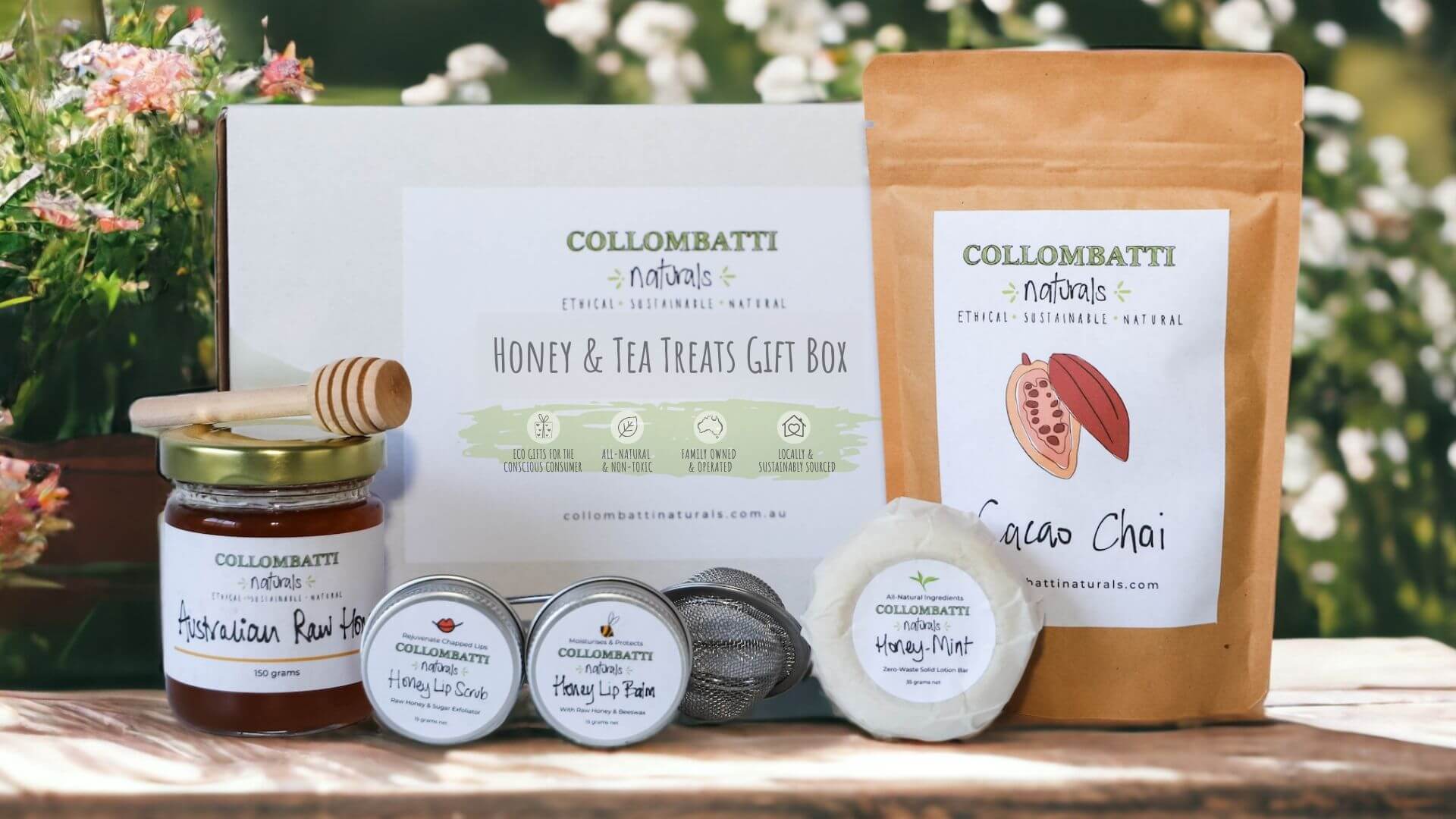 Collombatti Naturals Honey and Tea treats gift box for sustainably made eco friendly gifting