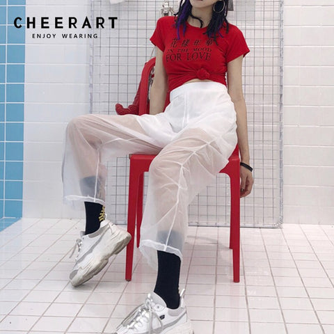 Cheerart Streetwear Pantalones Transparentes Mujer Hip Hop