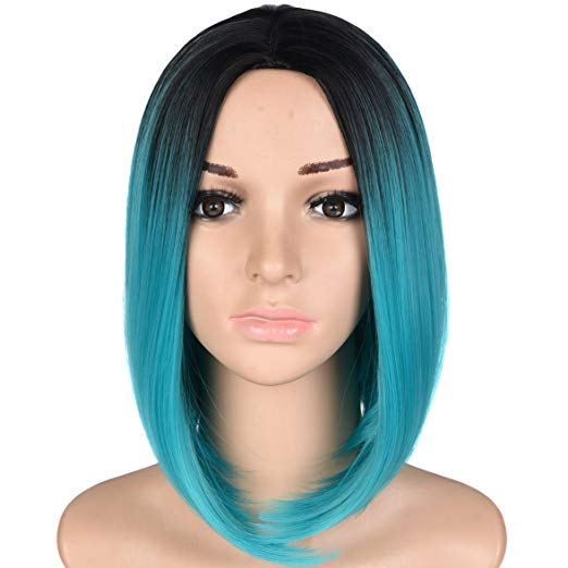 teal bob wig