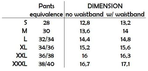 Underwear Size Chart, Perseus Underwear, Male Underwear