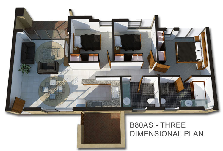 3 Bedroom Bali House Plan B80as