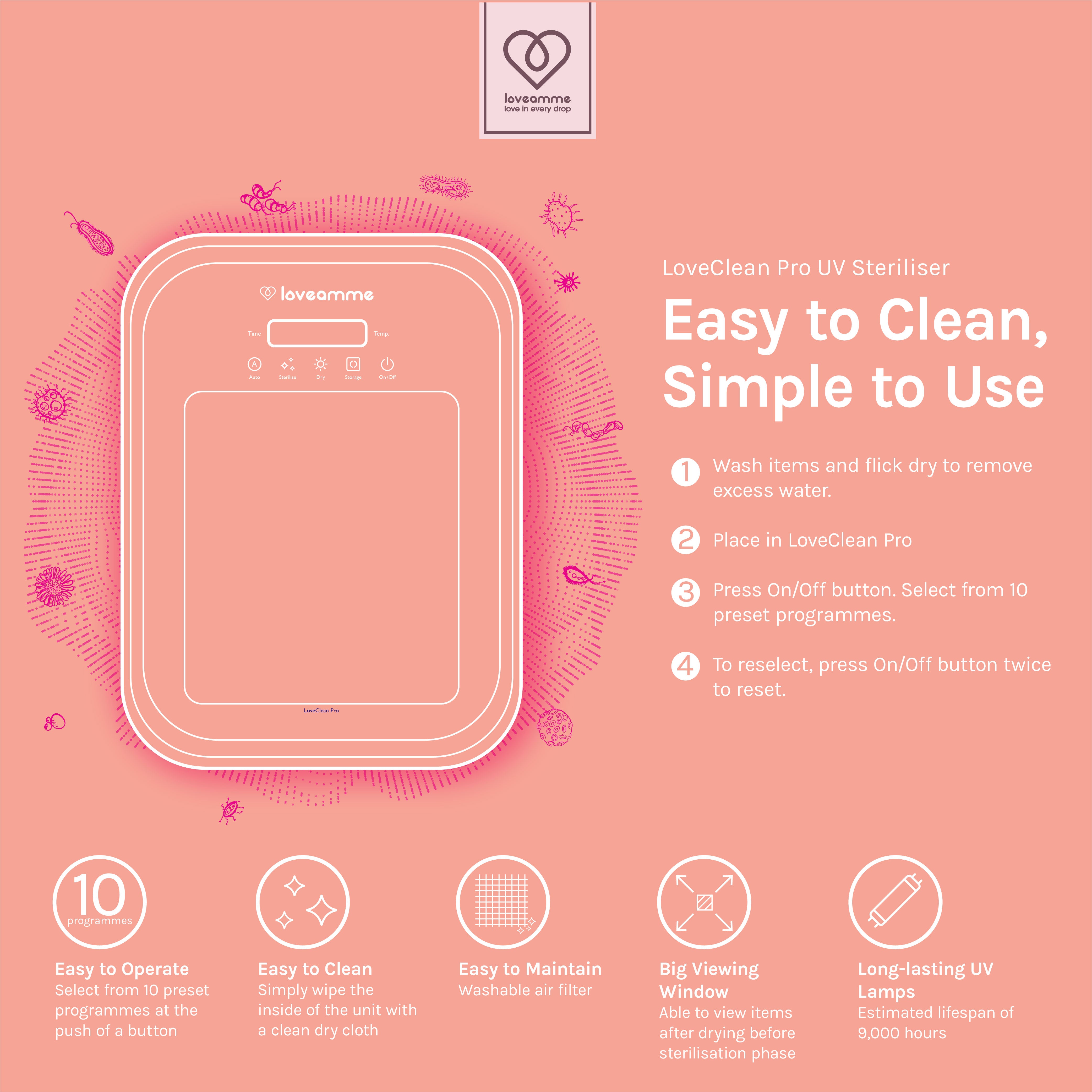 Loveamme LoveClean Pro UV Steriliser is simple to use and easy to clean