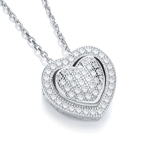 925 Sterling Silver Micro Pave' Heart Pendant with 18" Chain