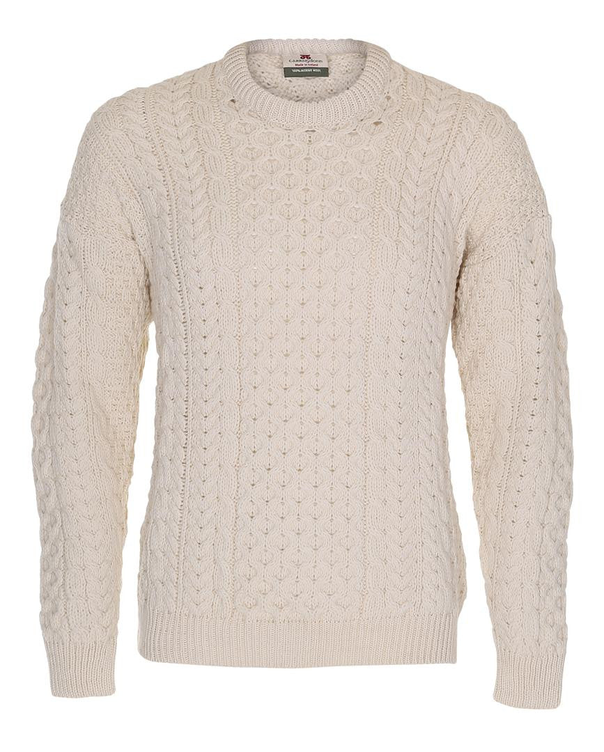 Carraig Donn White Aran Traditional Design Sweater Herre/Dame merino ...