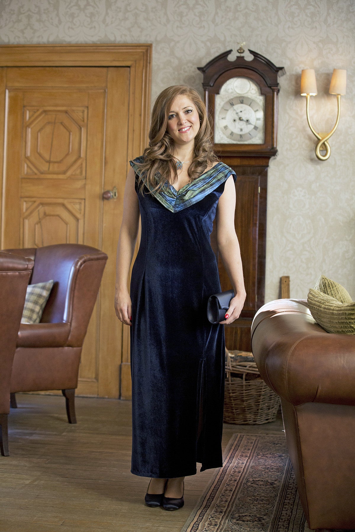 silk tartan evening dress