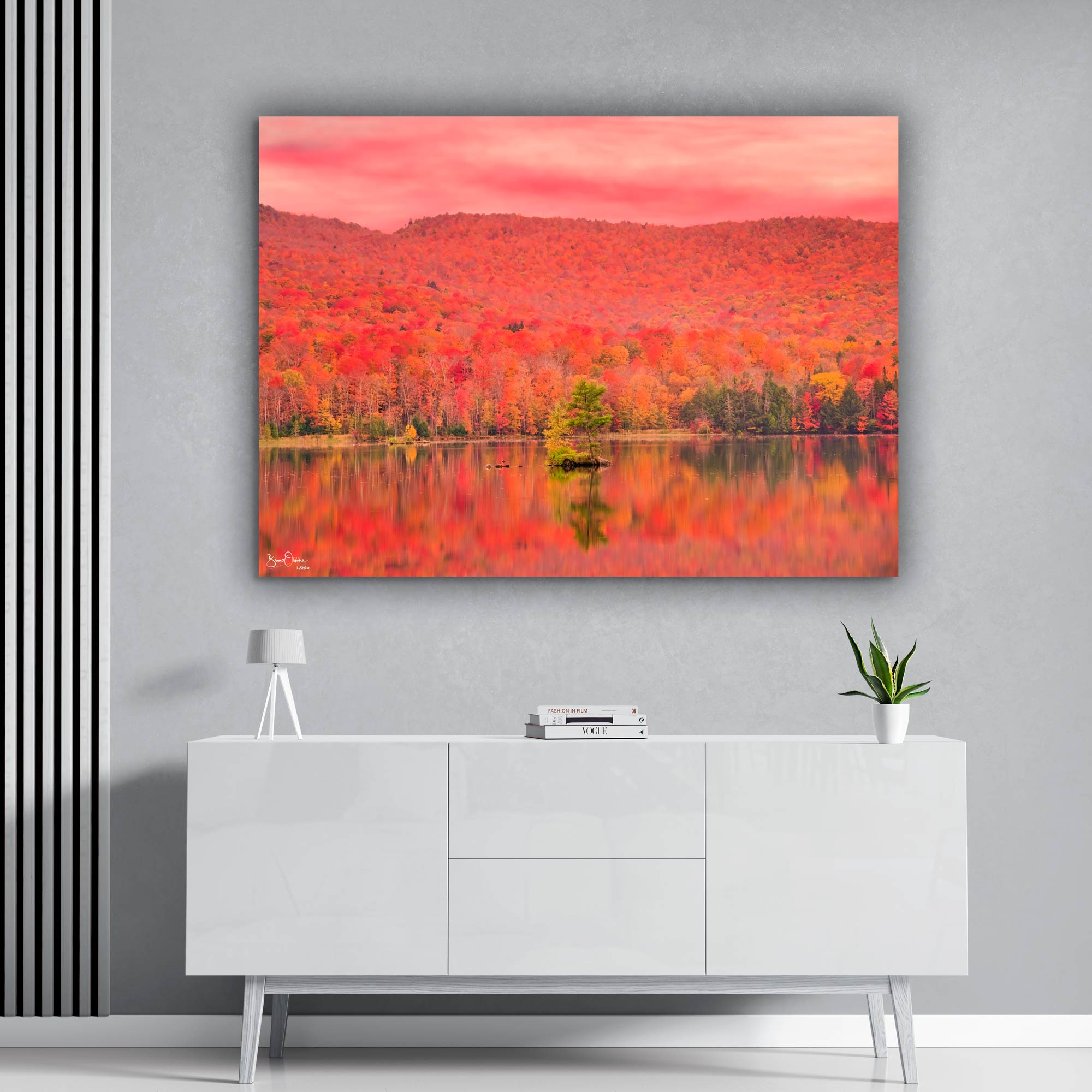 Landscape Fall Wall Art Print | Red Pink Autumn Colors Calm Lake ...