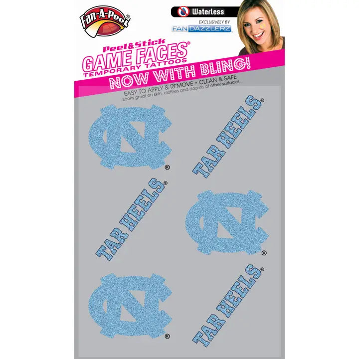UNC GAME FACES GLITTER TEMPORARY TATTOOS