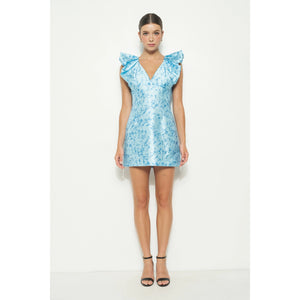 SATIN FLORAL MINI DRESS-BLUE - The Gatorbug