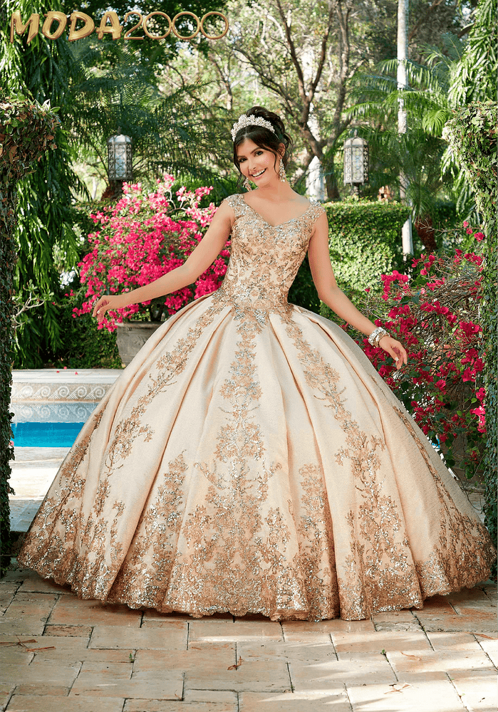 rose gold and gold quinceanera dresses