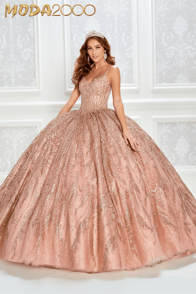 rose gold and gold quinceanera dresses