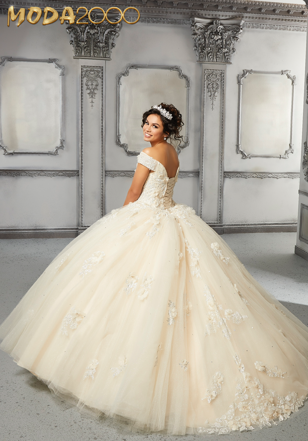 M2K89409  Three-Dimensional Floral Quinceañera Dress with