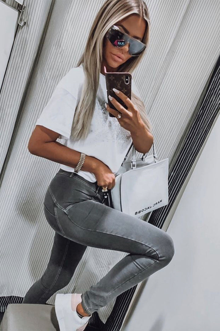 low rise gray jeans