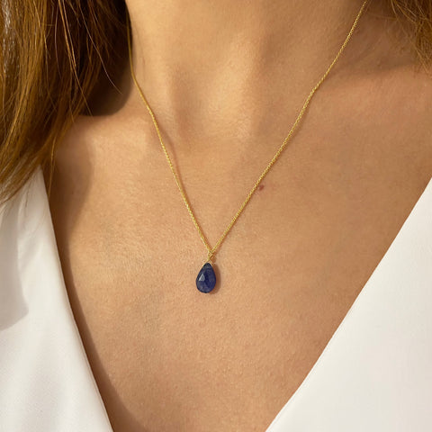 Pear-Shaped Blue Sapphire and 1/15 CT. T.W. Diamond Frame Teardrop Pendant  in 10K White Gold | Zales