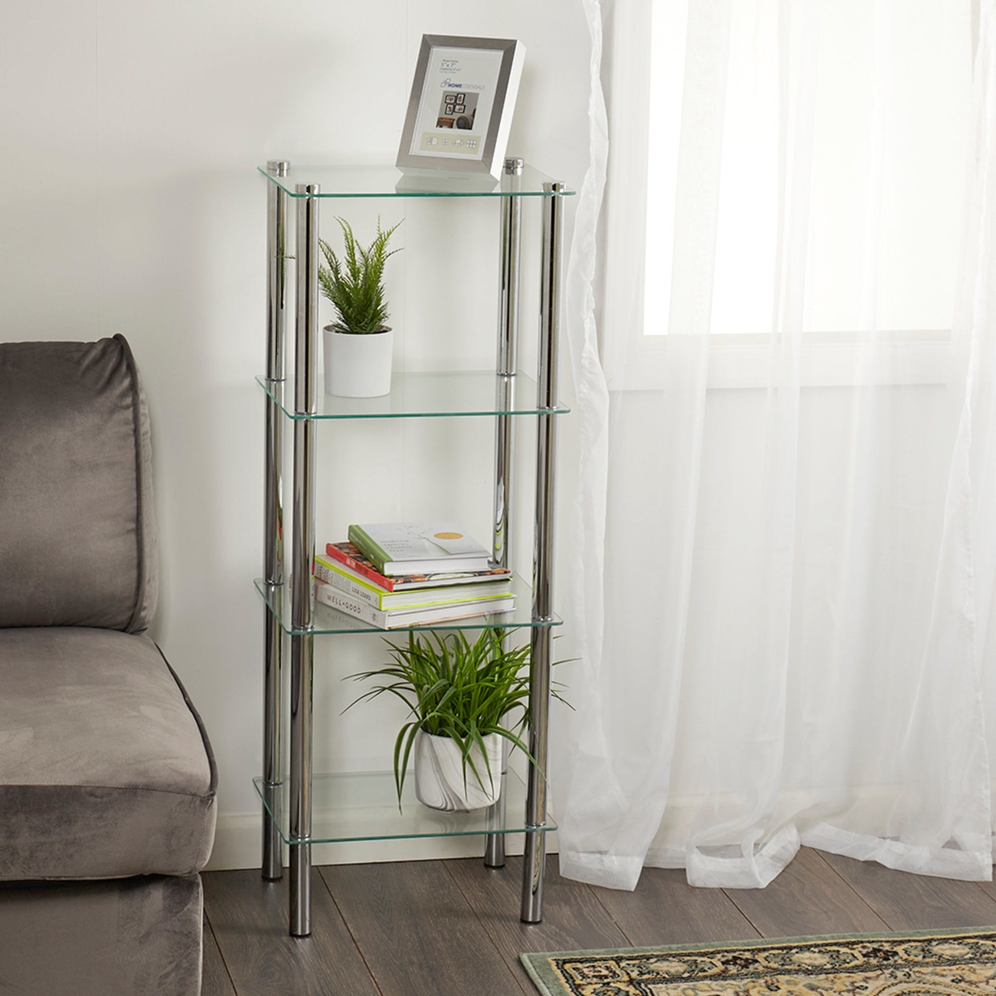 Tier Multi Use Rectangle Glass Corner Shelf, Clear