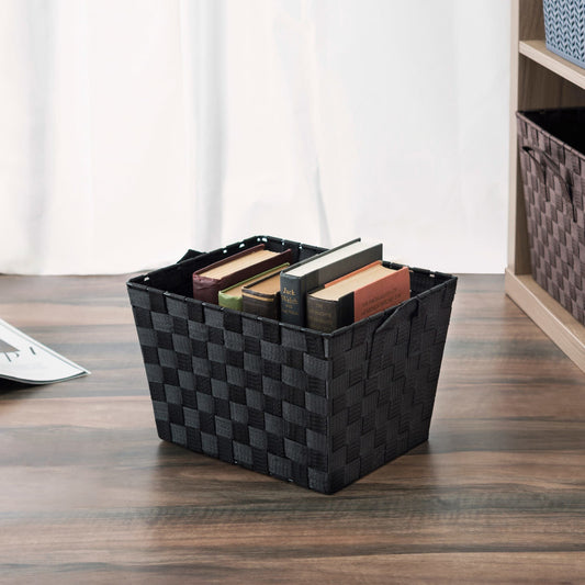 Home Basics Medium Stackable Multi-Purpose Tightly Woven Plastic Basket  with Cut-Out Handles, STORAGE ORGANIZATION