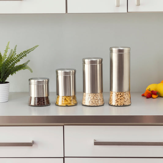 Home Basics 4-Piece Canister Set with Stainless Steel Tops CS44772