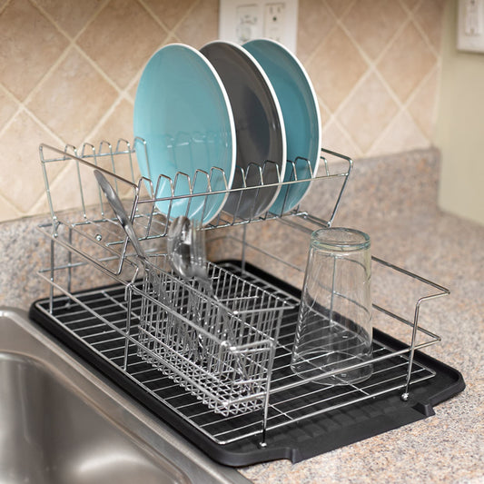 Plastic/Steel 2 Tier Dish Rack Home Basics Finish: Turquoise