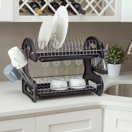 Michael Graves Design Black Finish Steel Wire Compact Dish Rack, Black, KITCHEN ORGANIZATION