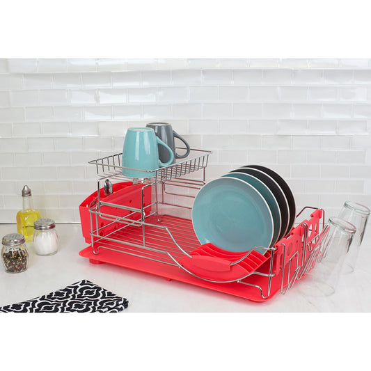 43x25x27 Cm Rattan Plastic Dish Drainer for Kitchen Sink 2 Levels