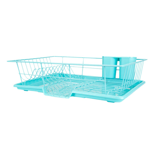 Home Basics 2-Tier Plastic Dish Drainer, Red, 22x11x13.5 Inches