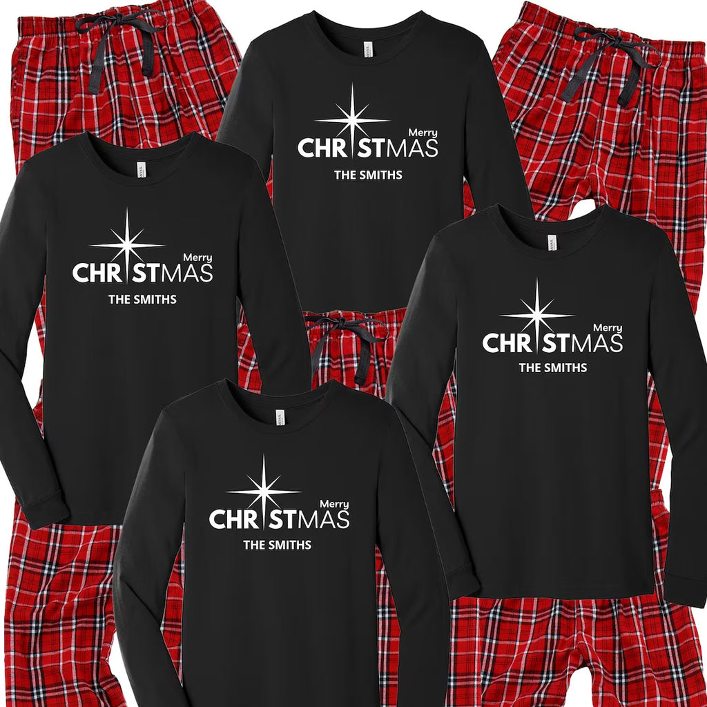 Black Santa Claus Christmas Matching Family Pajamas - Black/White