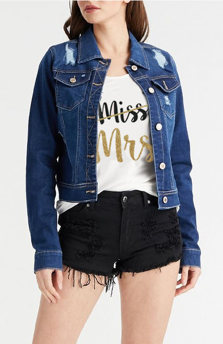 Custom Mrs. Denim Jacket with Ring and Wedding Date – Cotton Sisters