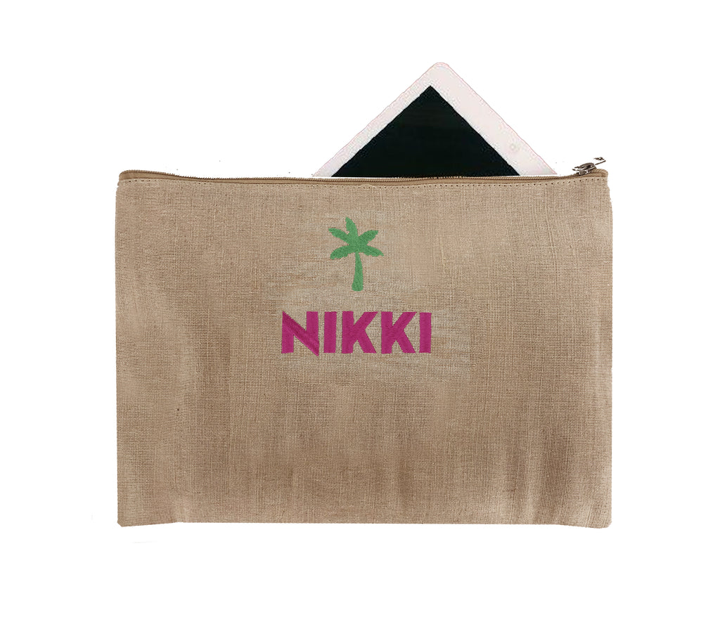 Personalized Jute Canvas Tote Bag with Zipper