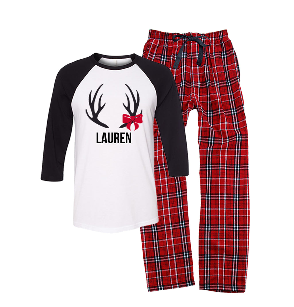 Merry Christmas Reindeer Matching Family Pajamas - Black Buffalo