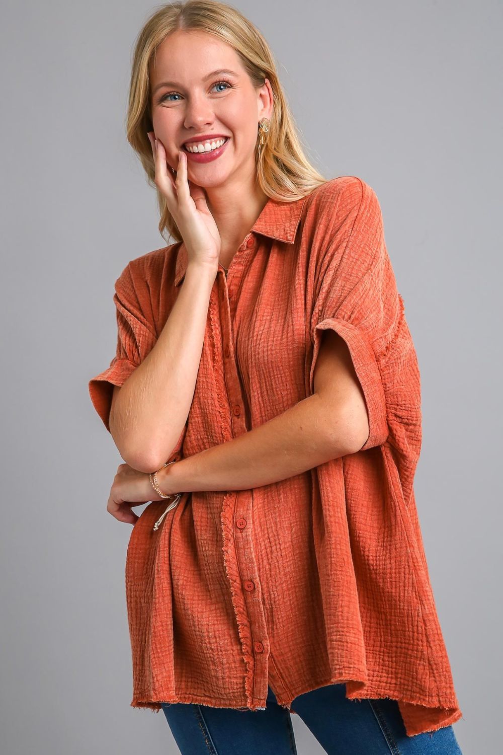 Cotton Gauze Mineral Wash Button Down Shirt