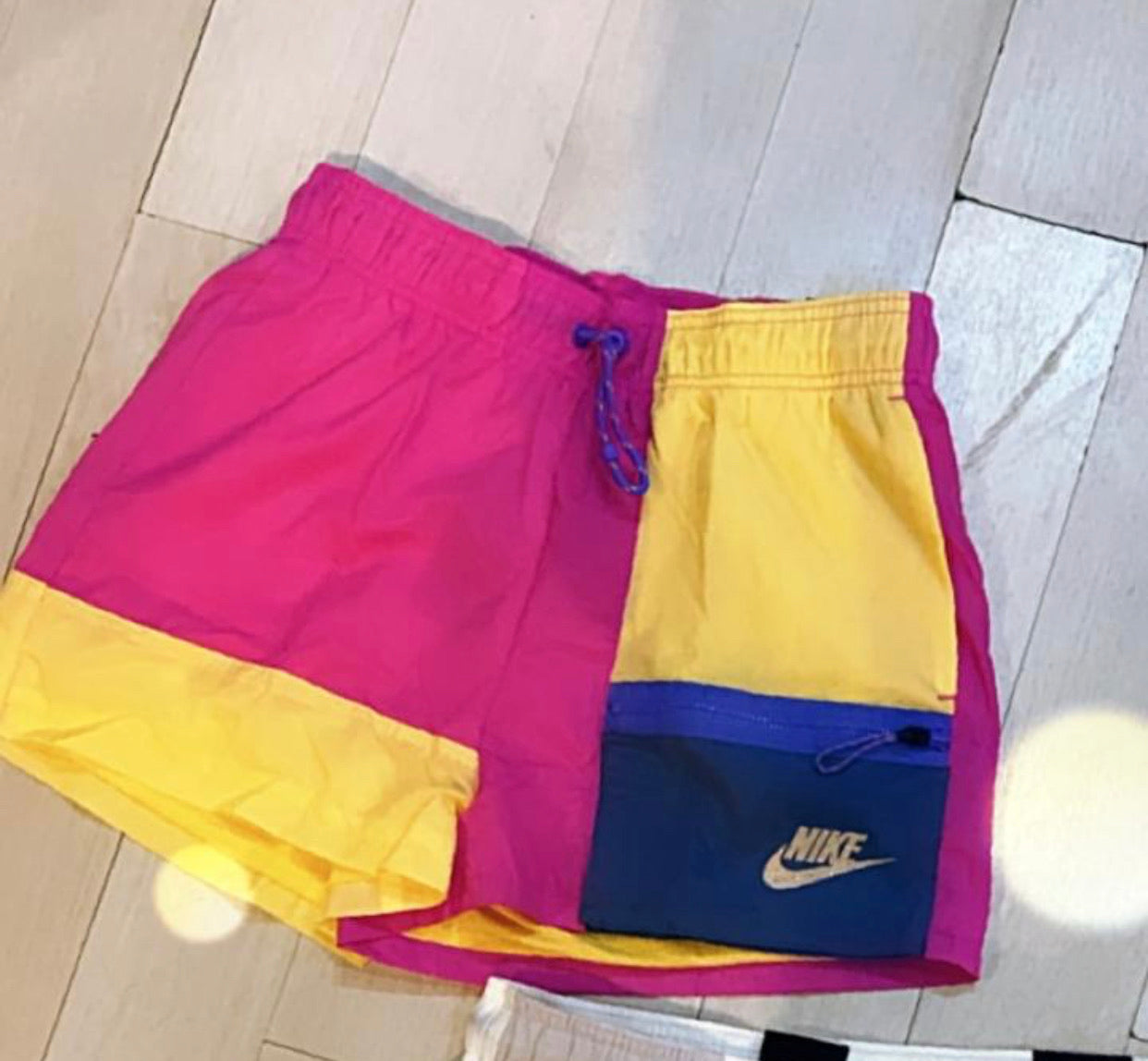 nike colour block woven shorts in pink