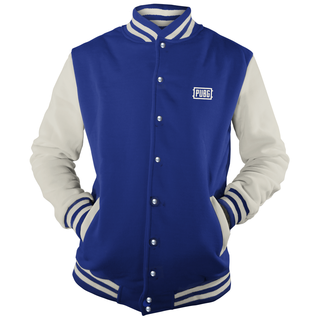 Blue white varsity jacket – PUBG official merchandise by Merchandise.game