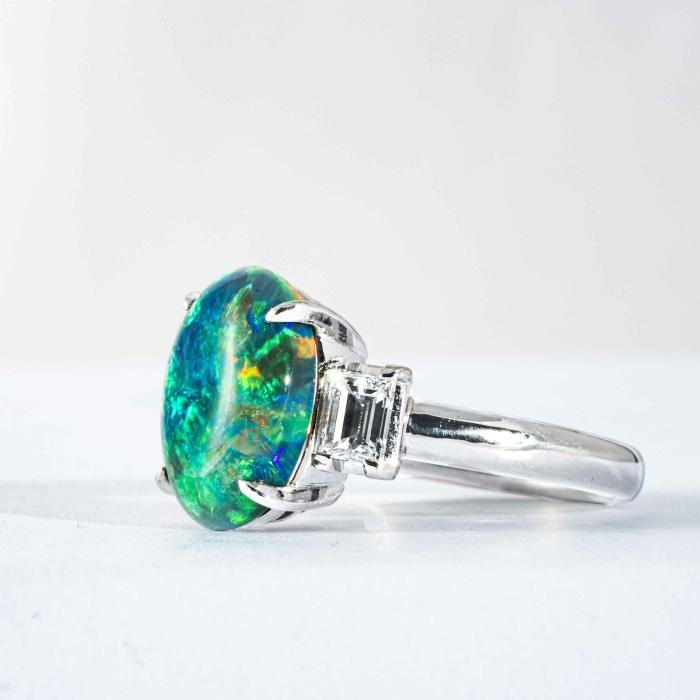 3.93CTW Black Opal Ring w/.70CT Emerald Cut Diamonds - Boston