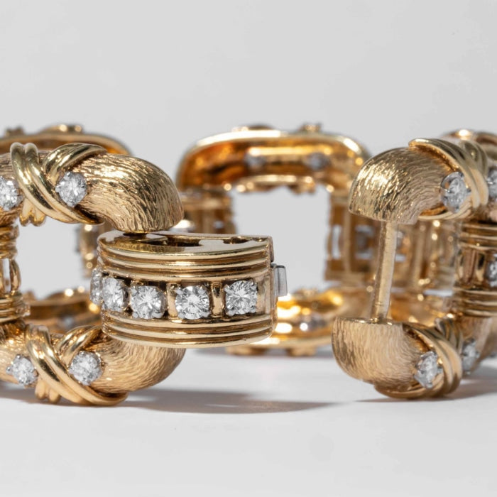 Tiffany & Co. Jean Schlumberger Yellow Gold and Diamond Wide Link Bracelet (Vintage) - Jewelry Designers Boston