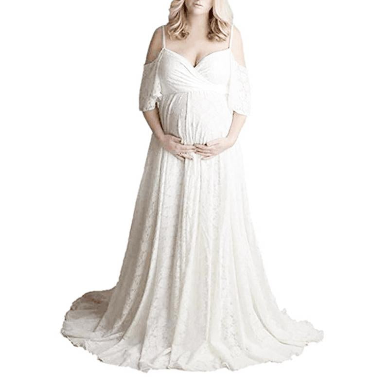 Maternity Solid Color V-Neck Short Sleeve Photo Props Gown – peekkabo