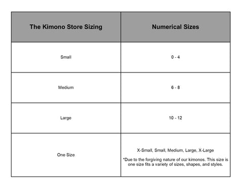 size guide, the kimono store canada