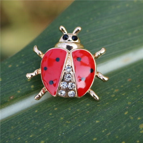 Ladybug Red Rhinestone Brooch