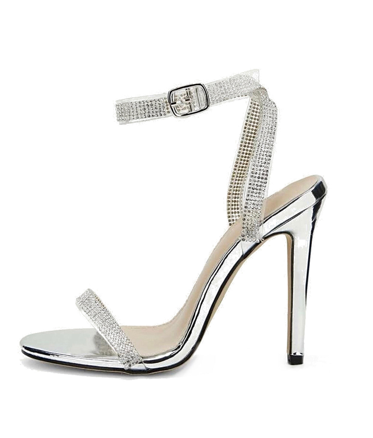 silver diamond strap heels