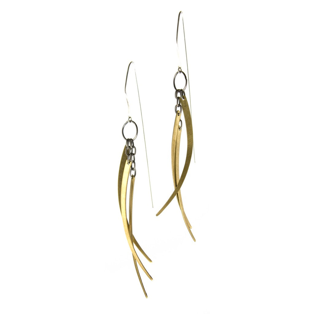 edgy dangly earrings with curved brass spikes