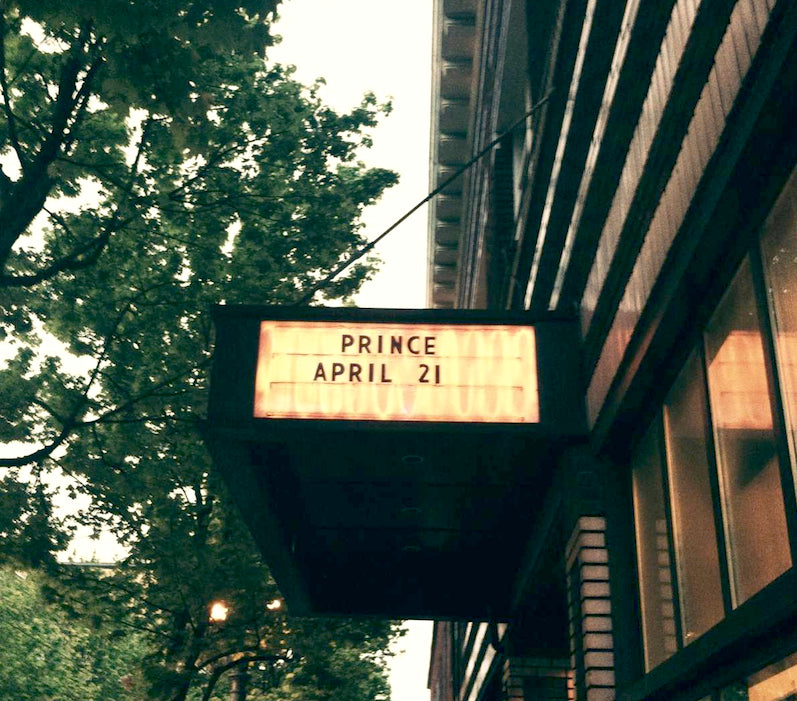 Photographe of the marquee at the Roseland in Portland, Oregon when Prince played.