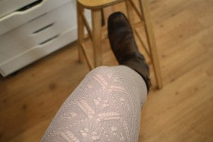 for the bottom:  neutral brown and wildly textured tights with the perfect boots...Frye, of course!