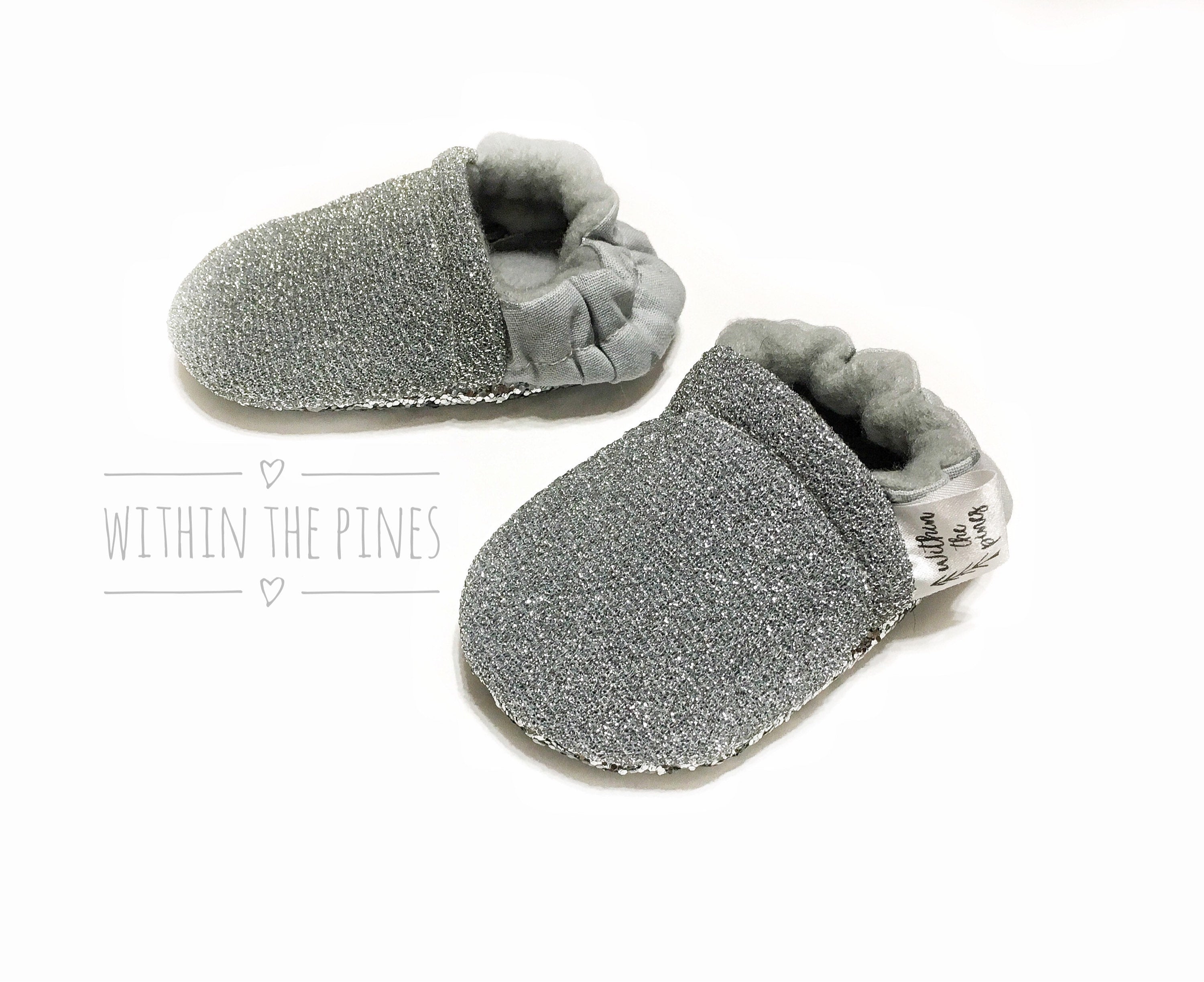 silver glitter moccasins