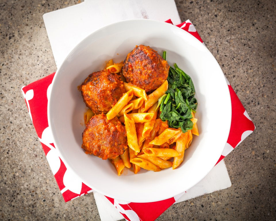 Turkey Meat Balls with Tomato Pasta